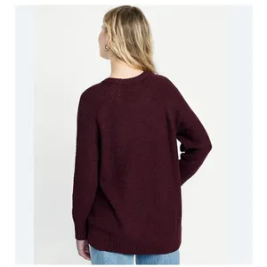 Old Navy Textured Knit Tunic Sweater Women S Burgundy Cotton Crew Cozy Relaxed thumbnail 2