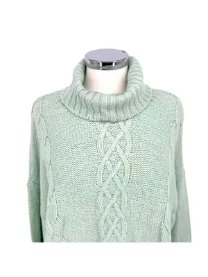 BP Chenille Cable Knit Turtleneck Sweater Green Soft Girl Cottagecore Large NWT thumbnail 2