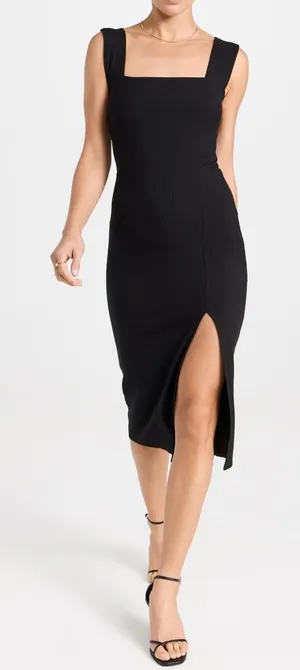 Reformation Black Ribbed Cassi Knit Dress size Large thumbnail 1
