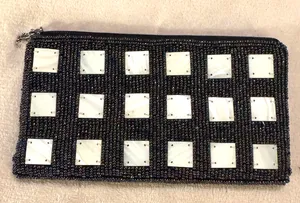Disney Vintage Zippered Pouch‎ Tigger silver zipper pull mother of pearl beaded 4"x7" thumbnail 1