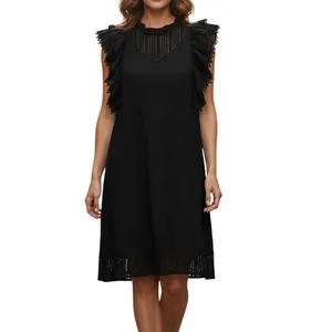 Sugar + Lips‎ Eyelet Ruffle Mini Dress Womens Small Black Pom Pom Trim STD10938 thumbnail 12