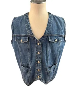 Vintage Bill Bass jean blue denim vest 1X thumbnail 8