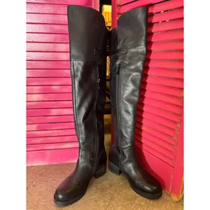 Tata Black Leather Over The Knee Boots Buckle Detail Low Block Heel Tall Boots thumbnail 5