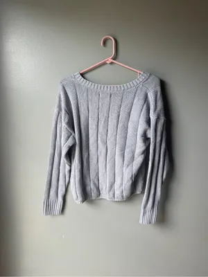 Gray‎ Ribbed V Neck Sweater Womens Y2K Cozy Casual Minimalist Preppy thumbnail 5