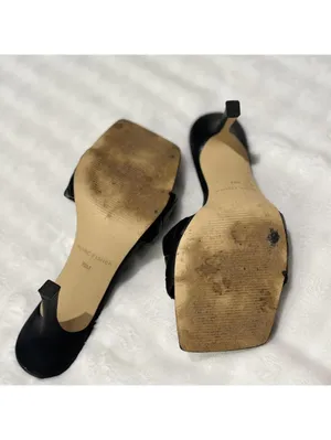 Marc Fisher Black Leather Mules | Square Toe Kitten Heels | Minimalist Chic thumbnail 4
