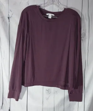 Athleta Long Sleeve Crewneck Relaxed Cropped Boxy Loungewear Top Plumberry thumbnail 1