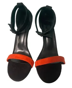 Elegant Black and Orange Ankle Strap Stiletto Sandals High Heels size 9‎ S-59 thumbnail 1