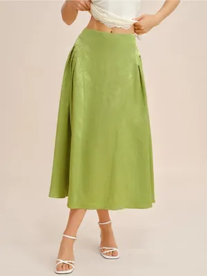 Rihoas Green Jacquard Ruched Satin Midi Skirt thumbnail 7