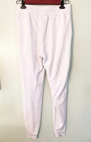 Size Small White Jogger Pants Tapered Ankle PUll On Drawstring thumbnail 3