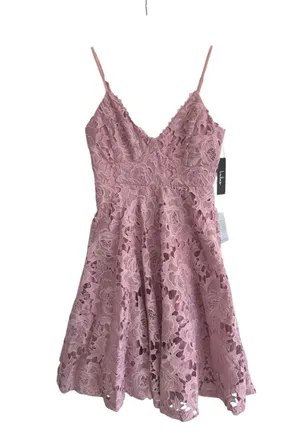 Lulus Dusty Rose Nora Lee Floral Lace Midi Dress Boho Cocktail Party Wedding M thumbnail 3
