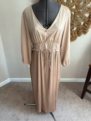 Baltic Born Beige V-Neck Long Sleeve Maxi Dress NWT thumbnail 1
