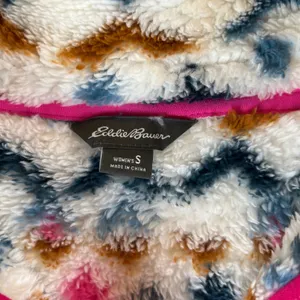 Eddie Bauer Womens Small Faux Fur Pullover‎ Aztec Print Quarter Zip Pink Trim thumbnail 4