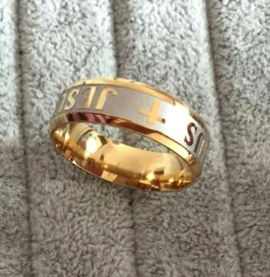 New Stainless Steel 8mm Jesus Gold Tone Band Ring Christian Cross Jewelry sz 8 thumbnail 4