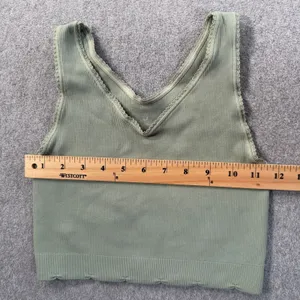 Spiritual Gangster Women's XS/S Ribbed Scalloped V-Neck Cropped Tank Top Green thumbnail 4