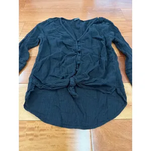 Abercrombie & Fitch Button Front Top Womens Black Tie Front Gauze XS thumbnail 2