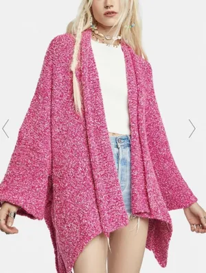 Free People BFF Cardigan Open Front in a Prickly Pear pink color S thumbnail 1