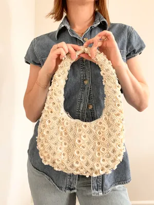 Embellished Cream Floral Beaded Shoulder Bag thumbnail 4