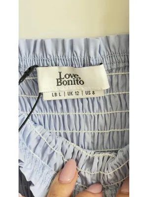 Love, Bonito Periwinkle Blue Smocked Midi Dress Ruffle Straps Cotton L NWT thumbnail 6
