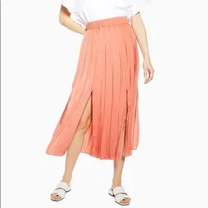 Topshop Pleated‎ Midi Skirt Coral Terracotta Double Slit Elastic Waist NWT Sz 4 thumbnail 9
