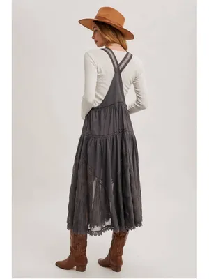 Lace Embroidered Tulle Bib Maxi Bohemian Apron Dress Size XL thumbnail 8