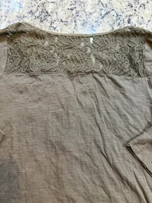 Lane Bryant Olive Lace-Yoke Henley Top thumbnail 5