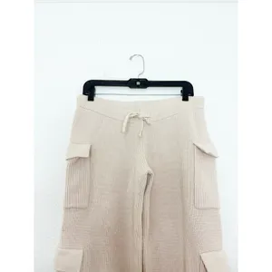 Edikted Wynter Knit Cargo Pants Size Medium Cream Ribbed Wide Leg Loungewear thumbnail 5