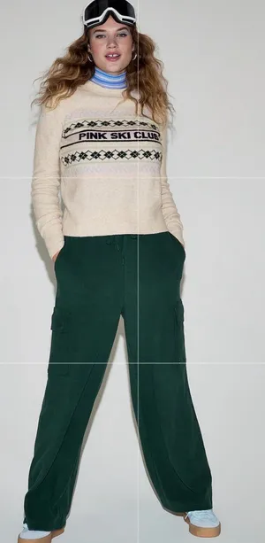 Pink Collegiate Knit Crewneck Sweater Large Ski Club thumbnail 1