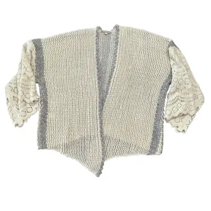 Anthropologie Crochet Bell Sleeve Cardigan Cream Gray Boho Oversized Knit thumbnail 6