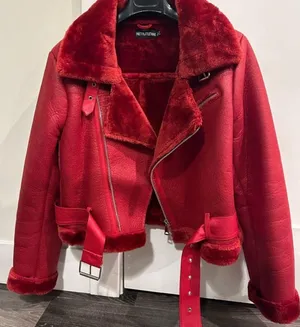 Pretty Little Thing Red Leather Fur Coat thumbnail 1