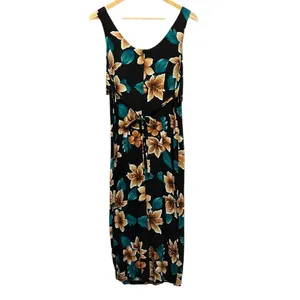 Vintage Y2K Maxi Dress 6‎ Black Tropical Floral Beaded Resort Beachwear Vacation thumbnail 2