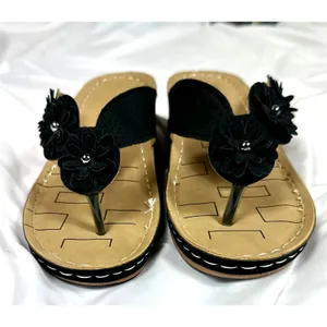 Lightweight Low Wedge Thong Sandals Black 10 thumbnail 7