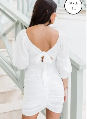 Pink Lily I’m Yours White Mini dress Tie Back thumbnail 2
