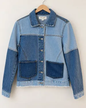 PacSun Womens XS Two-Tone Patchwork Denim Jacket Frayed Hem Blue Cotton Trucker thumbnail 1