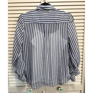 Covington Essentials Blue/White Stripe Long Tab Sl Button Up Blouse W/Tank Small thumbnail 6