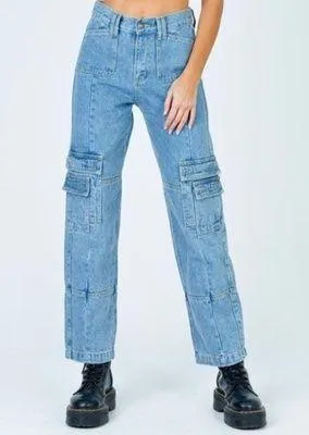 Princess Polly The Stacey Jeans Denim Beige Cargo thumbnail 1