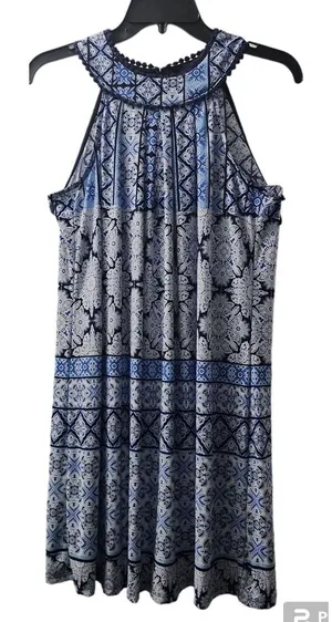 Trixxi Halter‎ Dress Sleeveless Casual Blue White Patterned Dress Size M thumbnail 1