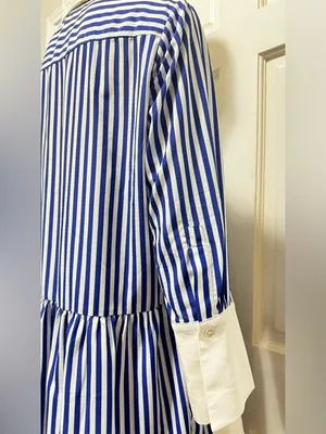 Tuckernuck Blue and White Striped Button-Front Shirt Dress Size Medium thumbnail 8