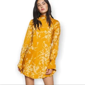 Free People‎ Dress Aries Floral High Neck Open Back Dress Gold Floral XS thumbnail 4