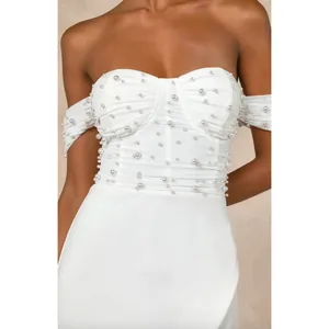 Lulus Immensely Charming White Mesh Pearl Bustier Maxi Dress Wedding Small NWT thumbnail 2