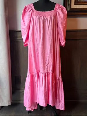 H&M Pink Puff-Sleeve High-Low Maxi Dress large thumbnail 3