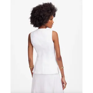 Madewell Denim High Crewneck Vest Tile White Minimalist Utility Pockets US 0 thumbnail 4