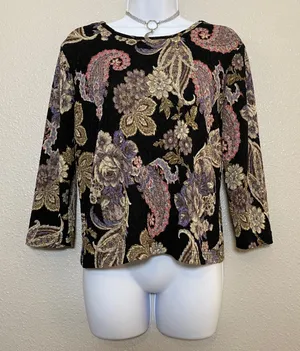 Black Paisley 3/4 Sleeve Top Large Fairy Grunge Whimsigoth Witchy Y2K 2000s thumbnail 1