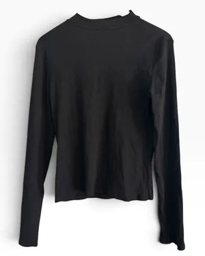 NWT Natural Life Black Mock Neck Ribbed Long Sleeve Top Size Large thumbnail 1