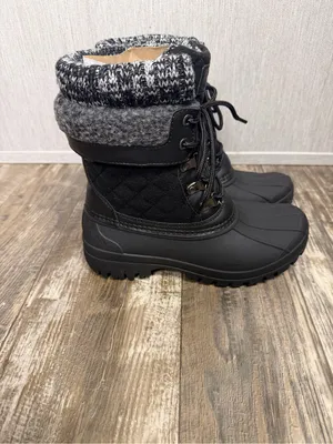 Women's Black Quilted Winter Lace-Up Boots with Knit Collar Size 6 thumbnail 10