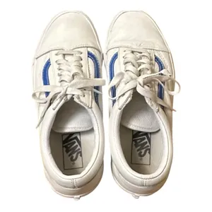 Vans Old Skool Leather White Blue Stripe Low Top Sneakers Womens 9 Mens 7.5 EU40 thumbnail 6