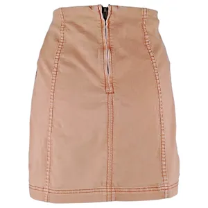 Free People Tan Khaki Denim Pencil Mini Skirt Sz 6 Modern Femme Boho Minimal thumbnail 3