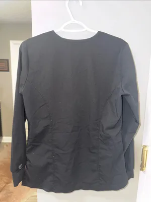 Healing Hands Women's Daisy Snap Front Warm-Up Solid Scrub Jacket in black XS thumbnail 4