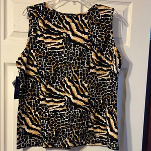 NWT Karen Scott Sport Zebra and Giraffe Print Tank Top - Black Tan XL thumbnail 5
