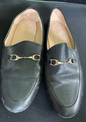 Coach Haley Leather Horsebit Loafer Black Gold Tone SZ 7.5 thumbnail 1