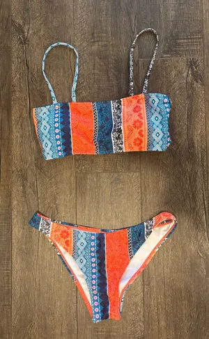 Coral and Blue Bikini Set Multiple Size XS thumbnail 1